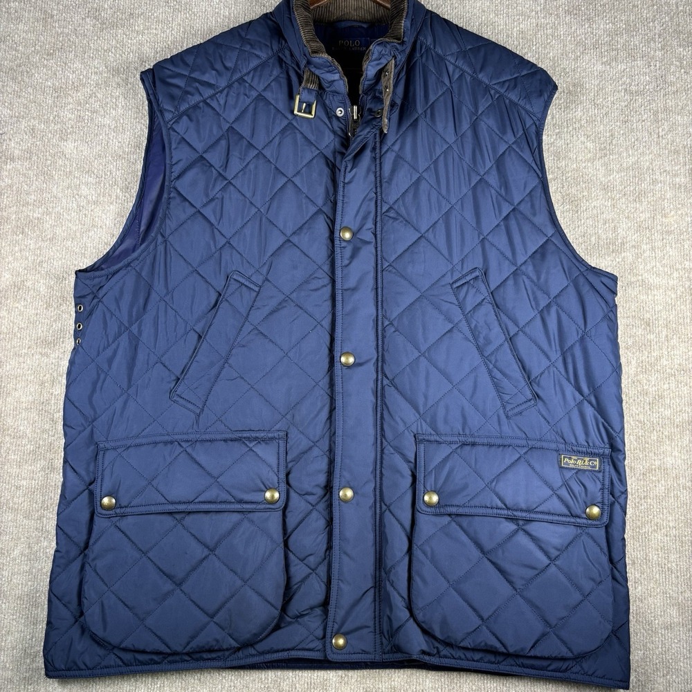 Polo Ralph‎ Lauren Quilted Utility Vest Navy Corduroy Collar Men's 1XB Big